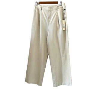 HUFFER NEW Linen Blend High Waist Pleat Pants In Chalk Marle Size 14